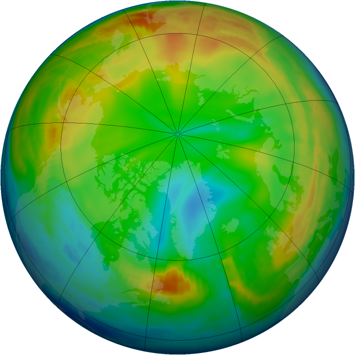 Arctic ozone map for 31 December 1996
